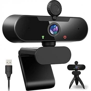 Webcam con Micrófono Cámara Web 1080P HD PC Cámara de Ordenador con trípode con Cubierta de privacidad Cámara para Skype FaceTime Youtube Estudio en Línea Llamada PC para Juegos Ordenador Portátil