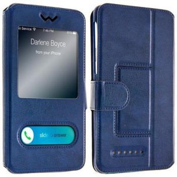Funda Smartphone Doble Ventana Eco-cuero 4.7 a 5 Pulgadas Azul Oscuro