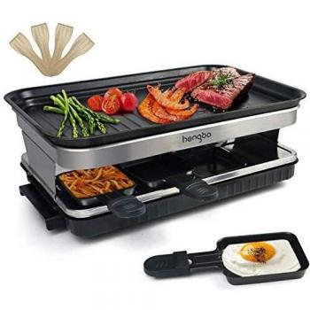 HengBO Raclette Parrilla con Antiadherente Revestido de Térmicamente Aislado Asas 8 Sartenes para 8 Personas 1500W Negro