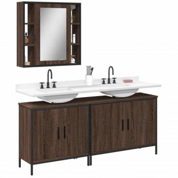 Conjunto de muebles de baño 3 piezas marrón madera roble multicapa