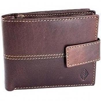 Dewberry Cartera para hombre marrón de cuero + bolsillo seguro para monedas con cremallera + Protección RFID + Caja de Regalo