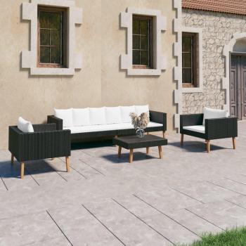 4-Piece Black Poly Rattan Garden Lounge Set with Cushions