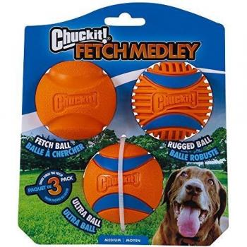 Chuckit! Fetch Medley Gen 3 Rubber Dog Balls, Ultra Ball, Fetch Ball, Rugged Ball Launcher Compatible Chew Toys - Medium - 3 Pack