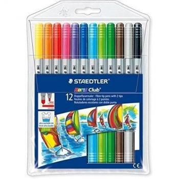 Staedtler Rotuladores de trazo doble. Noris Club. Colores brillantes y surtidos. Estuche con 12 marcadores. 320 NWP12