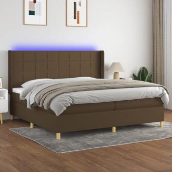 Cama Box Spring con Colchón y Luces LED Tela Marrón Oscuro 200x200 cm