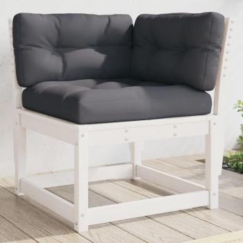 Sofá esquinero de jardín con cojines blancos, dimensiones 73x73x78 cm, fabricado en pino macizo