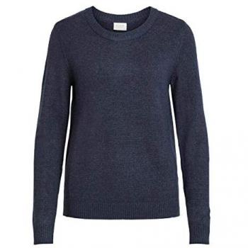 Vila Women's Fine Knit Round Neck Sweater VIRIL-O-PULLI, Black, Size 2XL