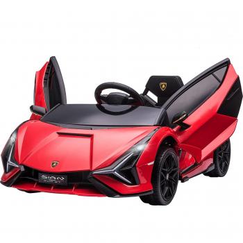 HOMCOM Coche Eléctrico para Niños Lamborghini SIAN 12V con Licencia Oficial, Mando a Distancia, Apertura de Puerta, Reproductor de Música MP3, Entrada USB