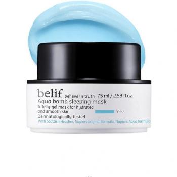 Belif Aqua Bomb Sleeping Mask 75ml - Hydrating gel sleeping mask, formulated with herbal extracts, provides intense moisture and soothes the skin overnight, suitable for all skin types