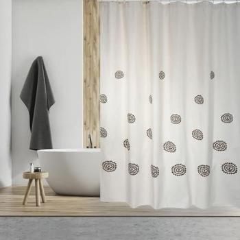 Cortina de Ducha Premium Tribal Algodón/Poliéster 180x200 cm Beige y Marrón, Anti-Moisissure, Lavable, Anillas Incluidas