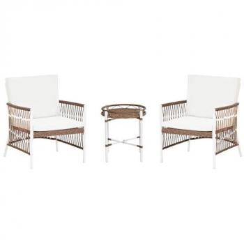 Conjunto de balcón elegante 2 plazas aluminio y poliéster, 2 sillas y mesa blanca Levico