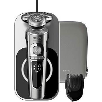 Philips Serie 9000 Prestige SP9861/16 - Afeitadora eléctrica para hombre con bandeja de carga Qi, sensor de densidad de barba, 3 modos, seco/húmedo, con perfilador de barba y funda premium, plata