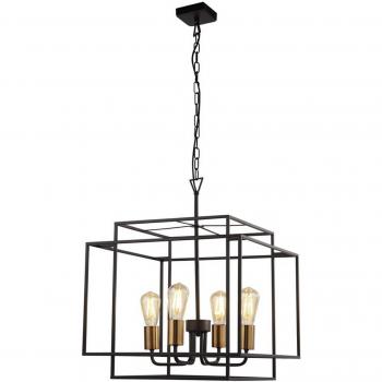 Lámpara colgante Crate de acero dulce negro mate, 4 bombillas E27, dimensiones 86cm