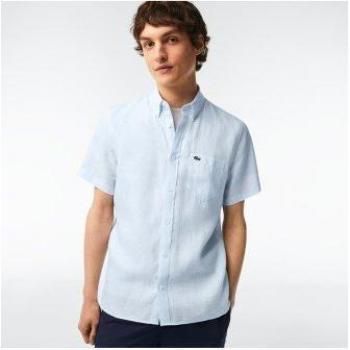 Lacoste Men's Regular Fit Light Blue Linen Short Sleeve Shirt