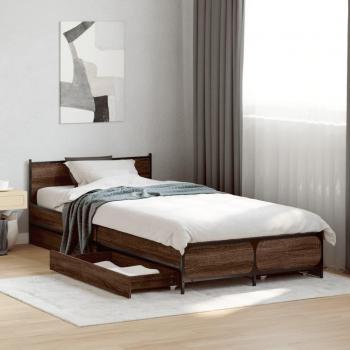 Cama con cajones de madera de ingeniería marrón roble 90x200 cm multicapa