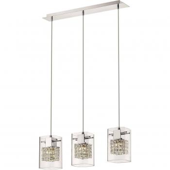 Suspensión Cromado IPSWICH H130 3 Luces - Colgante de techo de 3 luces, vidrio cromado, tres barras, G9