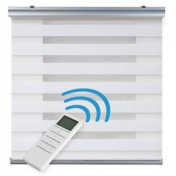 Estor Enrollable Motorizado Noche y Día Automático con Batería, Motor y Mando - Acabados Premium Blanco 160 x 250 cm