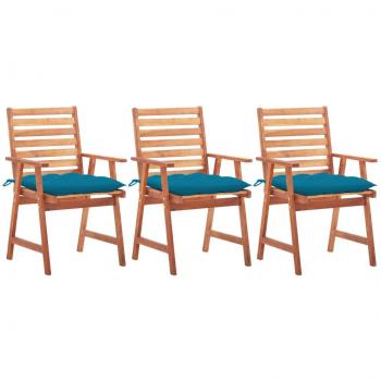Outdoor Dining Chairs Set of 3 with Cushions Solid Acacia Wood