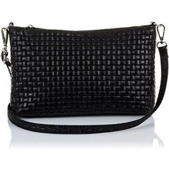 FIRENZE ARTEGIANI. Zia Bolso Bandolera Mujer.Piel auténtica Gamuza Grabado Geométrico .Made in Italy. Vera Pelle Italiana.27x7,5x15 cm. Color: Negro
