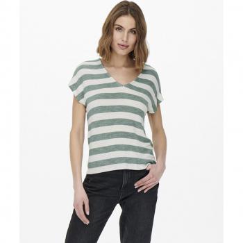 Only - Camiseta de mujer de manga corta con estampado de rayas