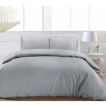 Lujo Tejido Fil-A-Fil (end-on-end) lunares funda nórdica y funda de almohada juego de ropa de cama alemán tamaños de cama, Grey with White Dots, 155 x 220cm