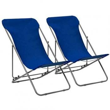 vidaXL 2x Sillas de Playa Plegables Hierro Tela Oxford Azul Asiento Taburete