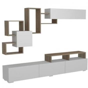 Mueble TV TALOLI con Compartimentos - Natural y Blanco