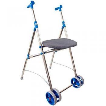 Andador caminador de aluminio plegable con asiento dos ruedas Forta azul