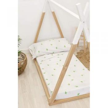 Juego de Sábanas Infantil Estampado de Trebolitos para Cuna (1 Funda Almohada)