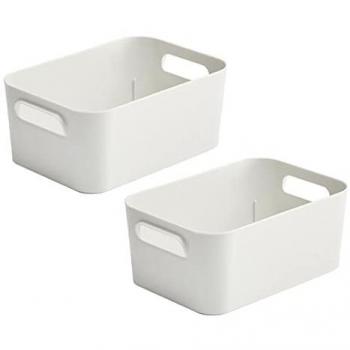 Cajas de Almacenaje con Asas de Plástico Opaco Blanco - Organizadores Multiusos (2 Cajas - 25,5 x 17 x 11 cm - 3,6 L)