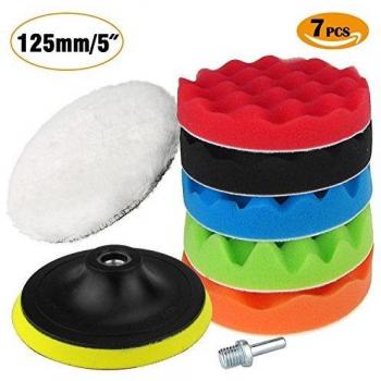 SunTop 125mm/5 Inch Esponja Pulir para Coche, Esponja pulir Coche, Adaptador Accesorio Taladro Pulidora Pulido Lana Kit Encerado para el Coche Encerado Lijado