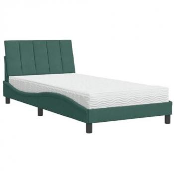Cama con colchón terciopelo verde oscuro 100x200 cm