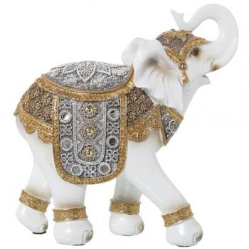 Figura Decorativa Elefante Blanco Dorado Plástico 13 x 26 x 27 cm Alexandra House Living