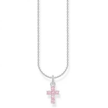 Thomas Sabo Sterling Silver Pink Cross Pendant Necklace with Zirconia KE2226-051-9-L45V