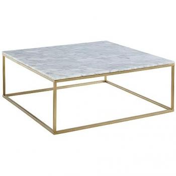 Mesa de Centro Diseño ARETHA - Mármol y Metal Blanco y Dorado - L90 x P90 x H35 cm