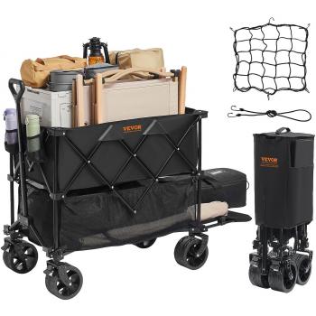 Heavy-Duty Collapsible 2-Tier Wagon Cart with All-Terrain Wheels - 400L Capacity, 225 lb Weight Limit