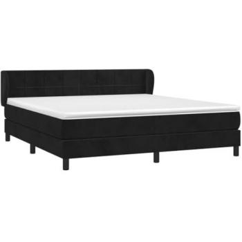 Cama Box Spring con colchón terciopelo negro 160x200 cm