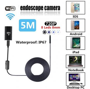 WiFi endoscopio Inspección Cámara inalámbrica IOS Android semirrígido boroscopio tubo de 2.0 megapíxeles 8 LED 8 mm 720P IP67 impermeable cámara de inspección para iPhone 7/7 Plus/6S/6S Plus, Samsung Serie, otros Android teléfono, laprtop y P
