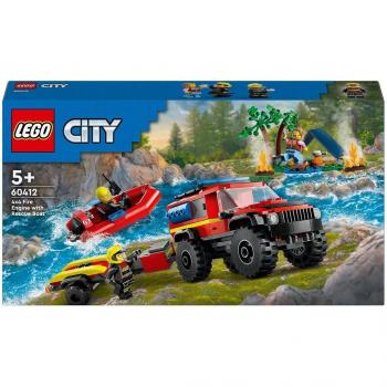 LEGO City 60412 Camión de Bomberos 4x4 con Barco de Rescate Juego de Construcción
