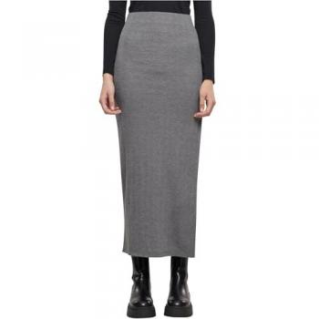 Urban Classics Ladies Rib High Slit Skirt - Long skirt mottled grey, Darkgrey melange, Size M, 80% Polyester, 20% Viscose, Knitwear