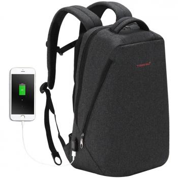 SLOTRA Mochila para portátil de 17 Mochila de viaje de negocios con puerto USB Resistente al agua Anti-robo Invisible Cremallera Ligero Gris oscuro
