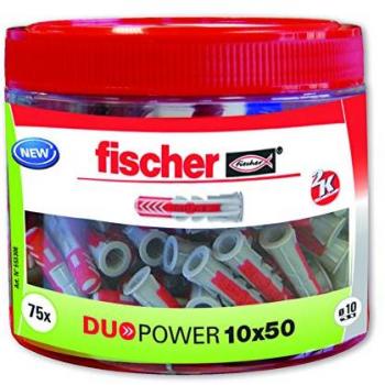 Tacos Duopower Fischer 10x50 - Estuche de 75 unidades en Nylon Gris y Rojo