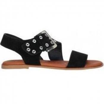 Chika10 Naira 11 Sandalias Planas de Piel para Mujer con Cierre de Hebilla en Color Negro