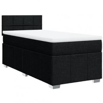 Cama Box Spring con Colchón Tela Negro 90x200 cm