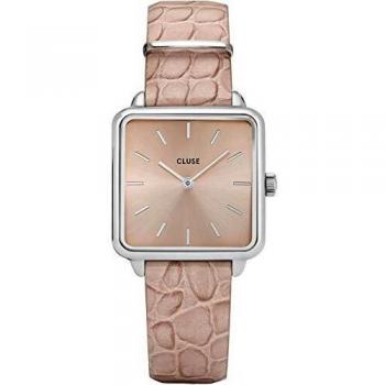 Cluse La Tetragone Reloj de Mujer Cuarzo 28mm analógico Correa de Cuero Color Beige Caja de latón CL60019
