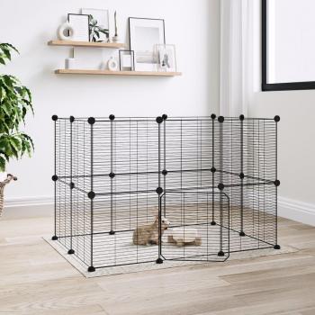 Jaula para mascotas de 20 paneles con puerta de acero negro 35x35 cm