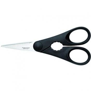 Tijeras de Cocina Multiusos Fiskars 20 cm con Abrebotellas, Acero Inoxidable y Plástico, Modelo Essential