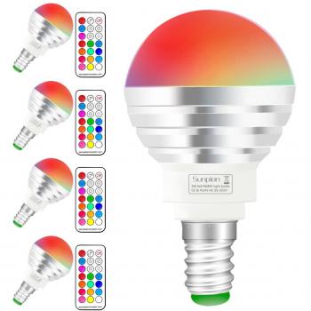 Bombilla LED E14 RGB, 5W (equivalente a 50W) Bombilla de Vela, Blanca Fría 6000K, RGB Bombillas Cambio de Color,Regulable con Control Remoto, (4 Unidades)