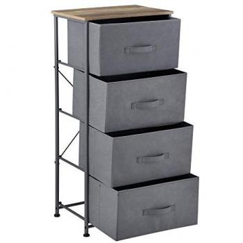 Cajonera Mestia de Metal y MDF con 4 Cajones, 95x45x30 cm, Gris y Efecto Madera