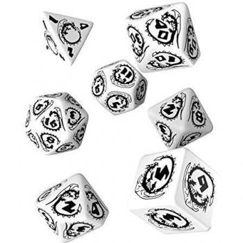 Q Workshop Dragon White & Black RPG Ornamented Dice Set 7 Polyhedral Pieces
